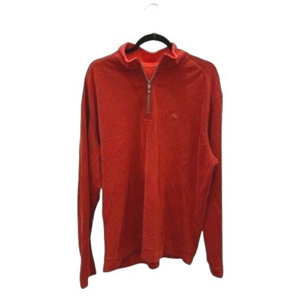 Tommy Bahama Mens XL Red 100% Pima Cotton Quarter Zip Pullover Sweater Mock Neck